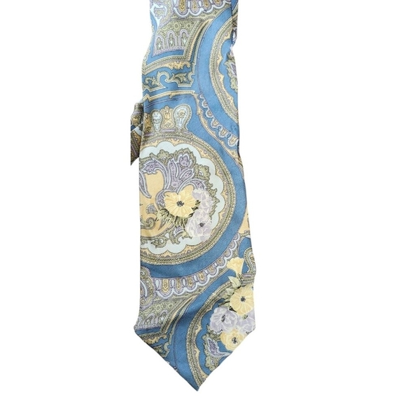 Karl Lagerfeld Brown Beige Floral all Silk Italian Made Floral Silk Tie - Picture 2 of 4